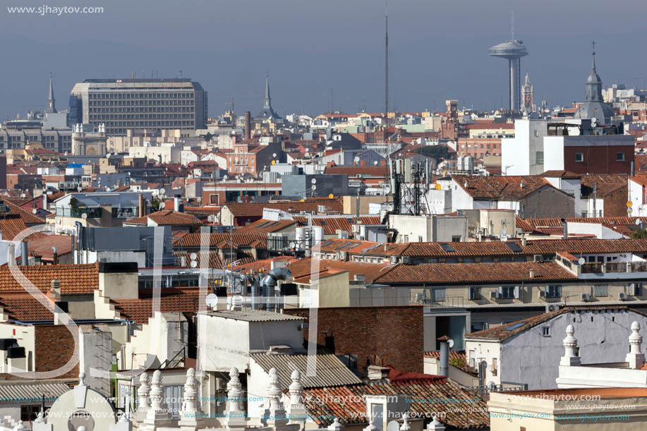 MADRID, SPAIN - JANUARY 24, 2018:  Amazing Panoramic view of city of Madrid from Circulo de Bellas Artes, Spain