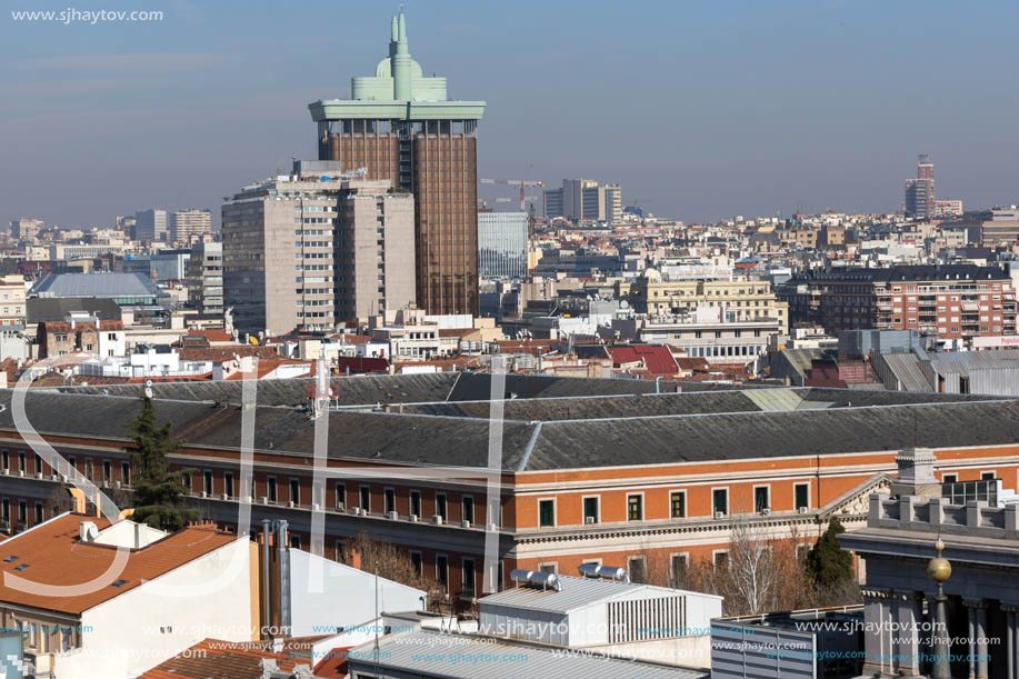 MADRID, SPAIN - JANUARY 24, 2018:  Amazing Panoramic view of city of Madrid from Circulo de Bellas Artes, Spain