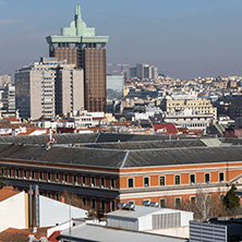 MADRID, SPAIN - JANUARY 24, 2018:  Amazing Panoramic view of city of Madrid from Circulo de Bellas Artes, Spain