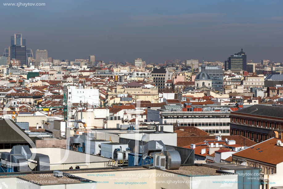 MADRID, SPAIN - JANUARY 24, 2018:  Amazing Panoramic view of city of Madrid from Circulo de Bellas Artes, Spain