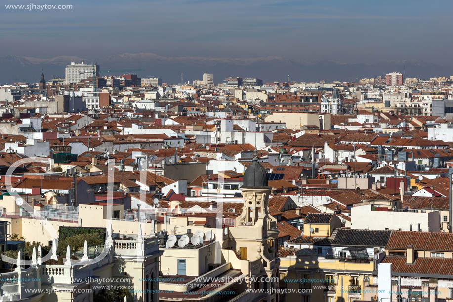 MADRID, SPAIN - JANUARY 24, 2018:  Amazing Panoramic view of city of Madrid from Circulo de Bellas Artes, Spain