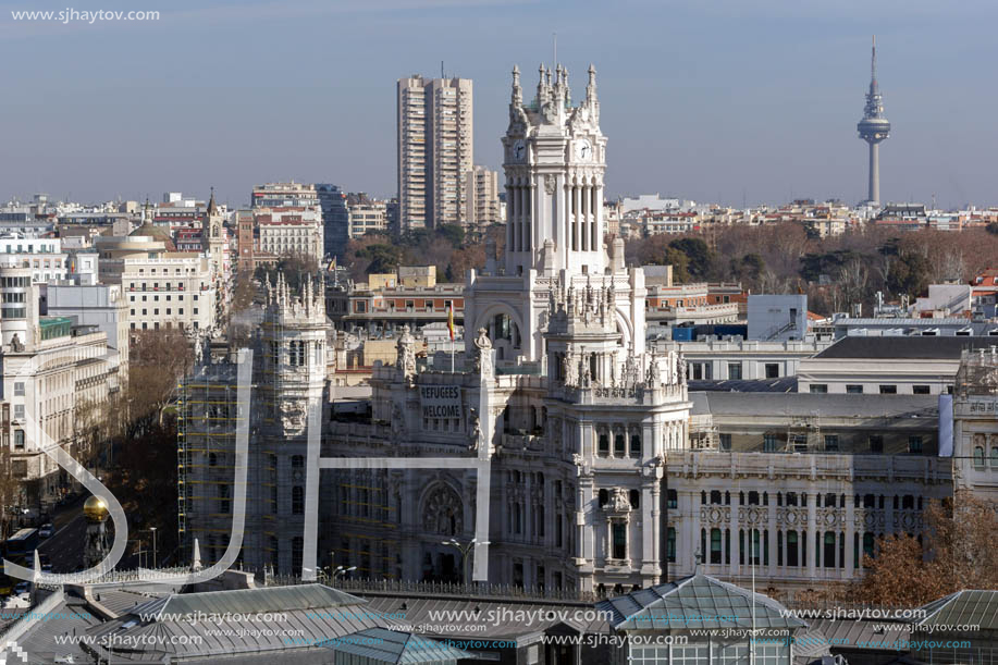 MADRID, SPAIN - JANUARY 24, 2018:  Amazing Panoramic view of city of Madrid from Circulo de Bellas Artes, Spain