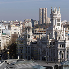 MADRID, SPAIN - JANUARY 24, 2018:  Amazing Panoramic view of city of Madrid from Circulo de Bellas Artes, Spain