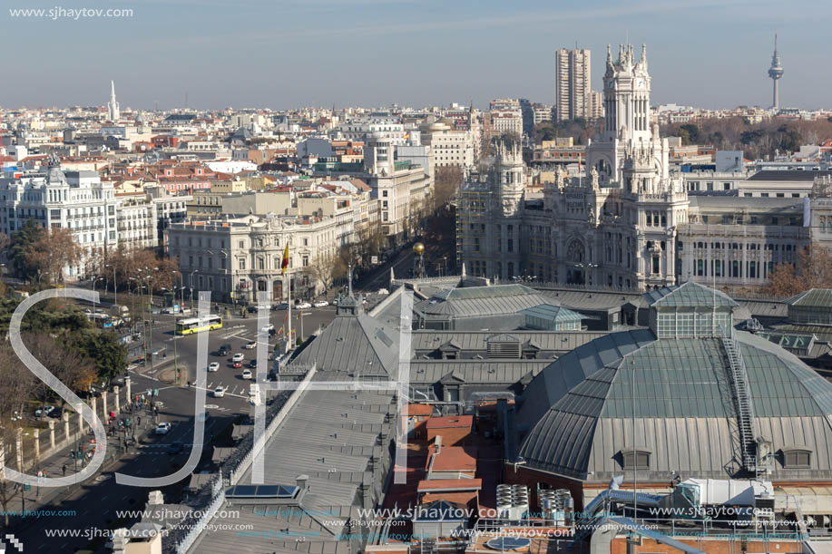 MADRID, SPAIN - JANUARY 24, 2018:  Amazing Panoramic view of city of Madrid from Circulo de Bellas Artes, Spain