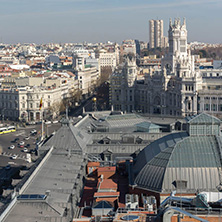 MADRID, SPAIN - JANUARY 24, 2018:  Amazing Panoramic view of city of Madrid from Circulo de Bellas Artes, Spain