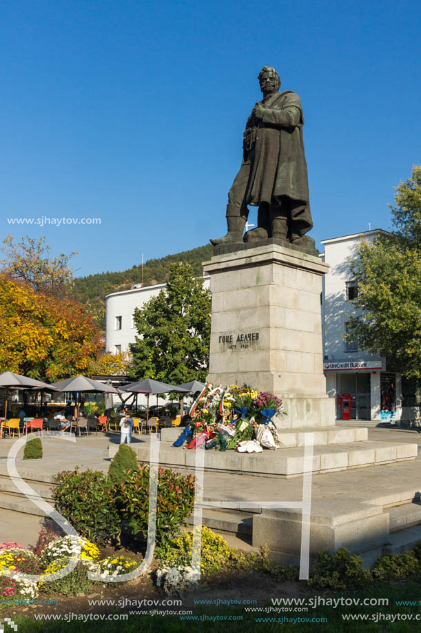 BLAGOEVGRAD, BULGARIA - OCTOBER 6, 2018: Gotse Delchev monument at The Center of town of Blagoevgrad, Bulgaria