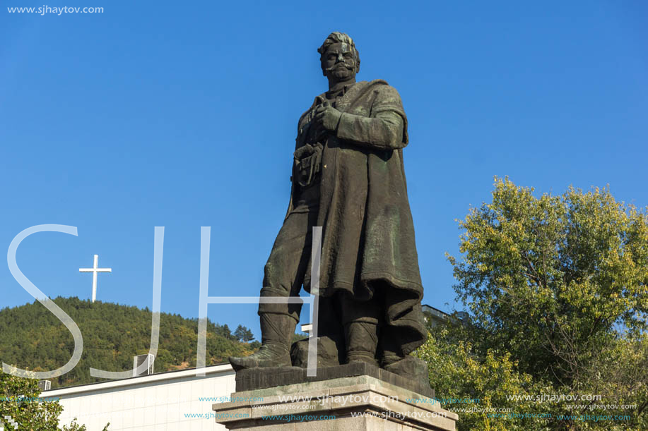 BLAGOEVGRAD, BULGARIA - OCTOBER 6, 2018: Gotse Delchev monument at The Center of town of Blagoevgrad, Bulgaria