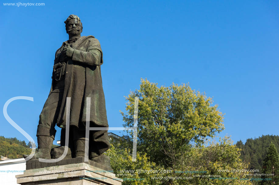 BLAGOEVGRAD, BULGARIA - OCTOBER 6, 2018: Gotse Delchev monument at The Center of town of Blagoevgrad, Bulgaria