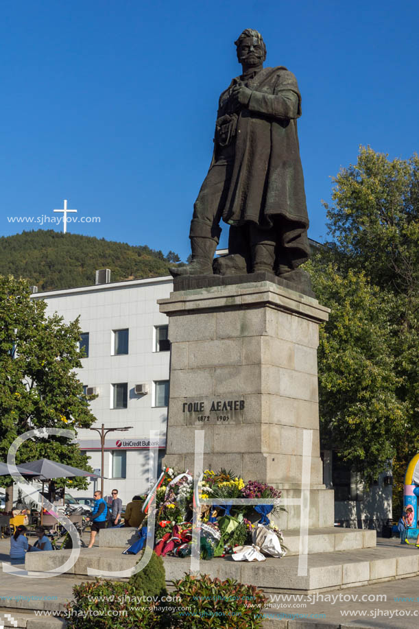 BLAGOEVGRAD, BULGARIA - OCTOBER 6, 2018: Gotse Delchev monument at The Center of town of Blagoevgrad, Bulgaria