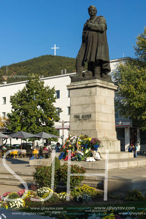 BLAGOEVGRAD, BULGARIA - OCTOBER 6, 2018: Gotse Delchev monument at The Center of town of Blagoevgrad, Bulgaria