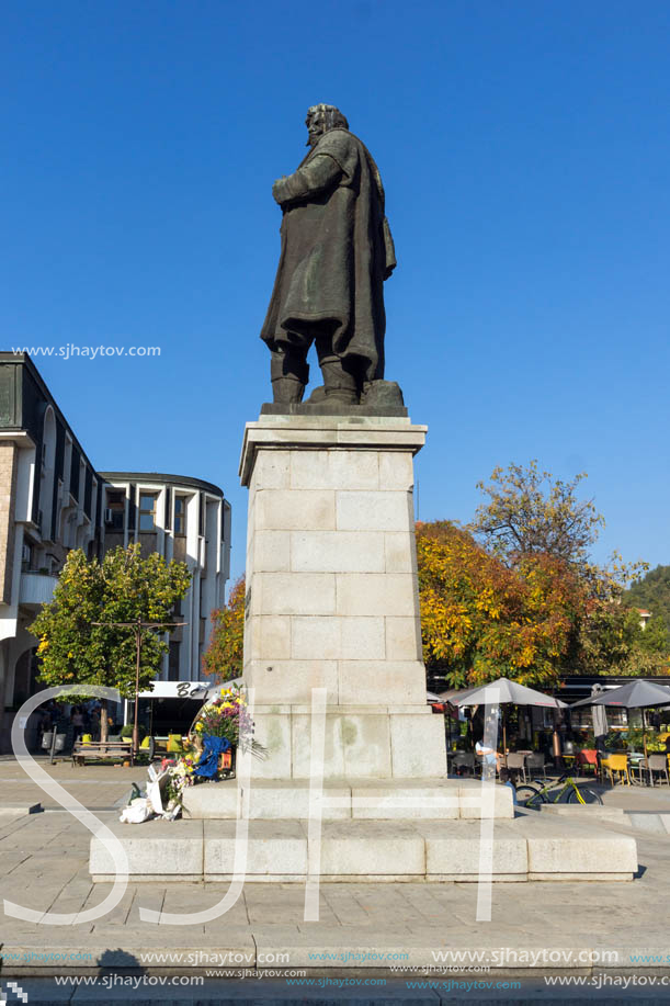 BLAGOEVGRAD, BULGARIA - OCTOBER 6, 2018: Gotse Delchev monument at The Center of town of Blagoevgrad, Bulgaria