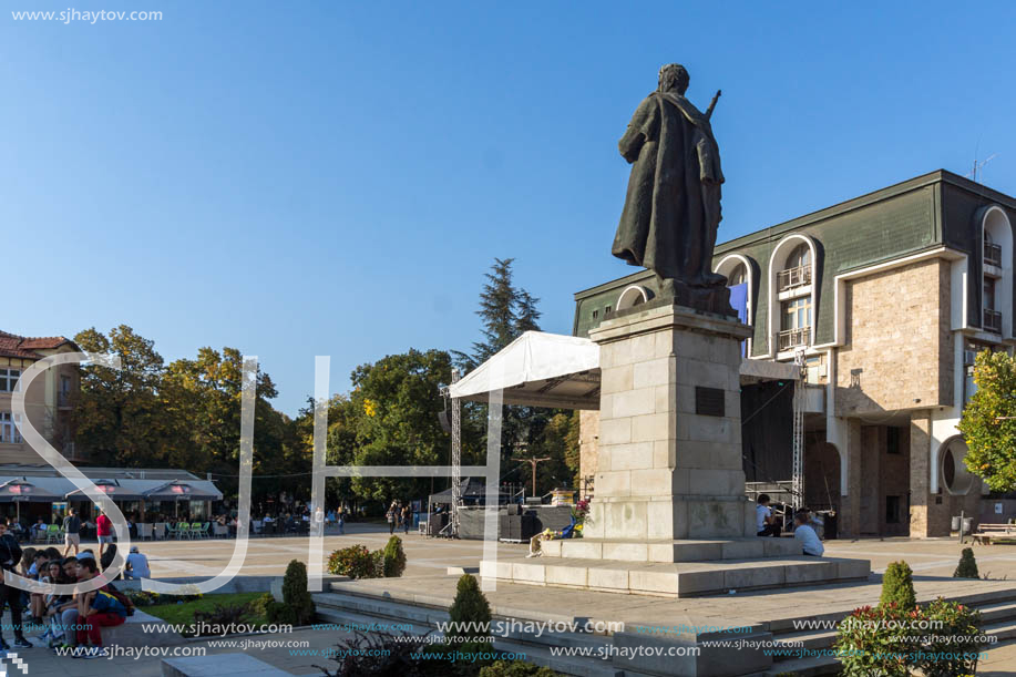 BLAGOEVGRAD, BULGARIA - OCTOBER 6, 2018: Gotse Delchev monument at The Center of town of Blagoevgrad, Bulgaria