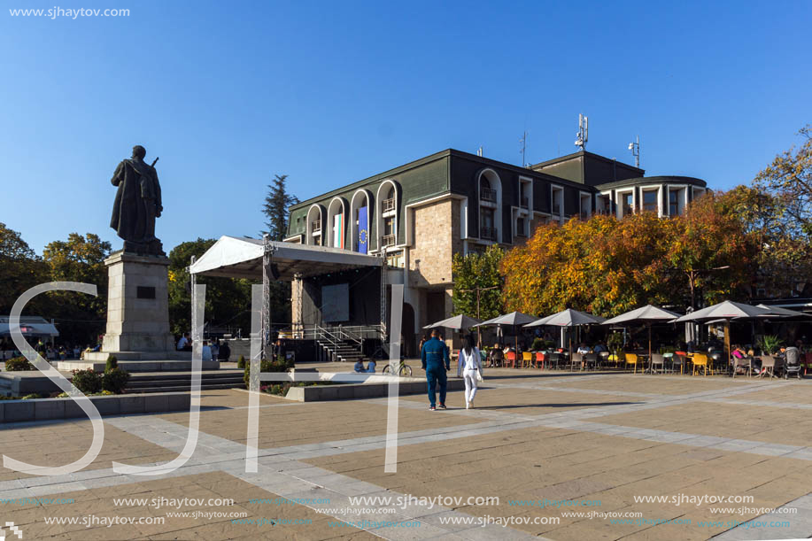 BLAGOEVGRAD, BULGARIA - OCTOBER 6, 2018: Gotse Delchev monument at The Center of town of Blagoevgrad, Bulgaria