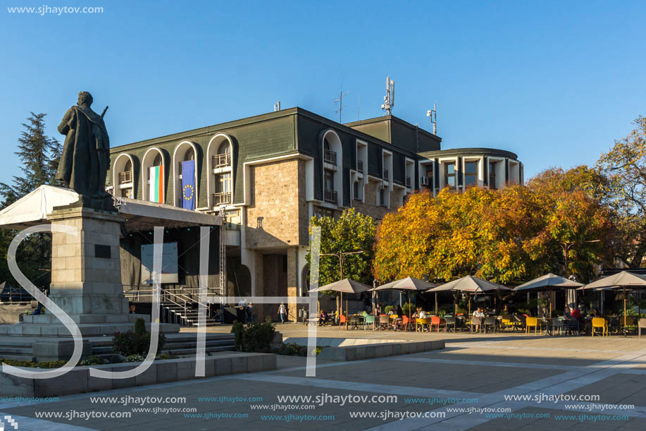 BLAGOEVGRAD, BULGARIA - OCTOBER 6, 2018: Gotse Delchev monument at The Center of town of Blagoevgrad, Bulgaria