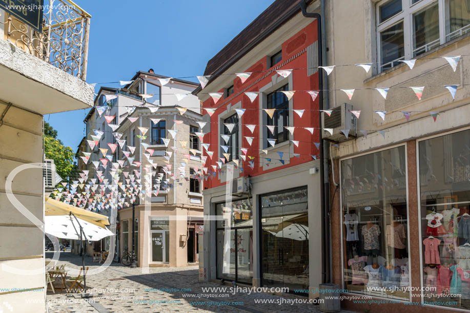 KAPANA, PLOVDIV, BULGARIA - JULY 5, 2018:  Street and houses in district Kapana, city of Plovdiv, Bulgaria