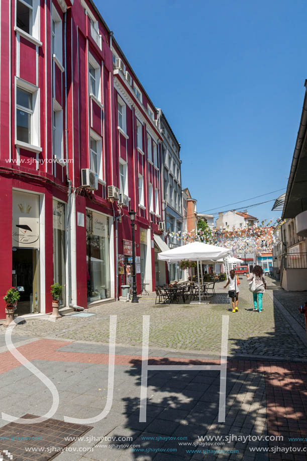 KAPANA, PLOVDIV, BULGARIA - JULY 5, 2018:  Street and houses in district Kapana, city of Plovdiv, Bulgaria