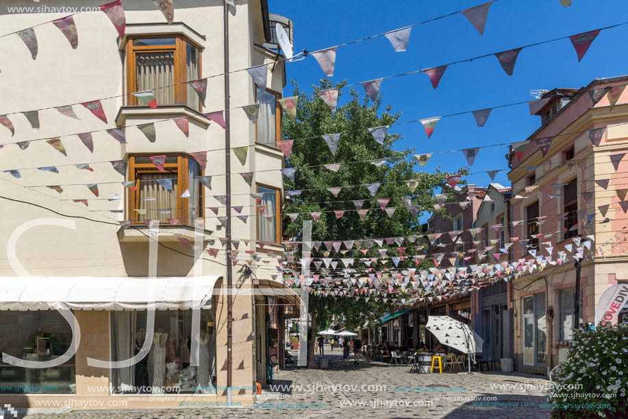 KAPANA, PLOVDIV, BULGARIA - JULY 5, 2018:  Street and houses in district Kapana, city of Plovdiv, Bulgaria