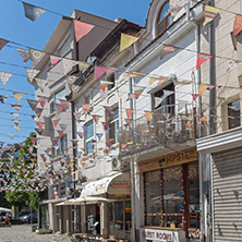 KAPANA, PLOVDIV, BULGARIA - JULY 5, 2018:  Street and houses in district Kapana, city of Plovdiv, Bulgaria