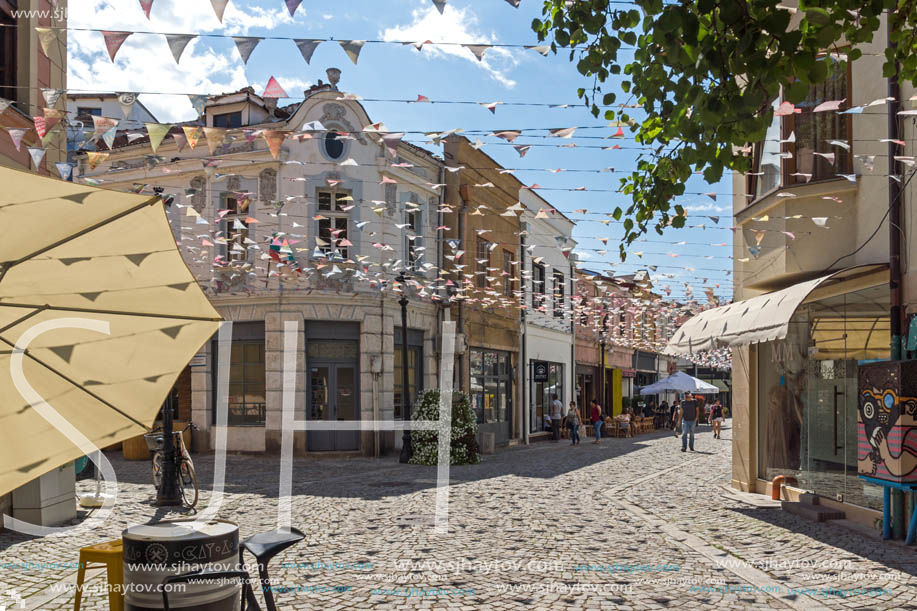 KAPANA, PLOVDIV, BULGARIA - JULY 5, 2018:  Street and houses in district Kapana, city of Plovdiv, Bulgaria