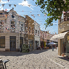 KAPANA, PLOVDIV, BULGARIA - JULY 5, 2018:  Street and houses in district Kapana, city of Plovdiv, Bulgaria