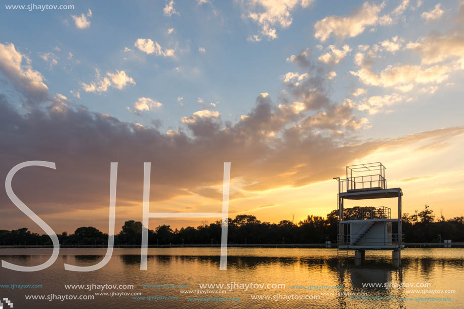 Amazing sunset view of Rowing Venue in city of Plovdiv, Bulgaria