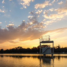 Amazing sunset view of Rowing Venue in city of Plovdiv, Bulgaria