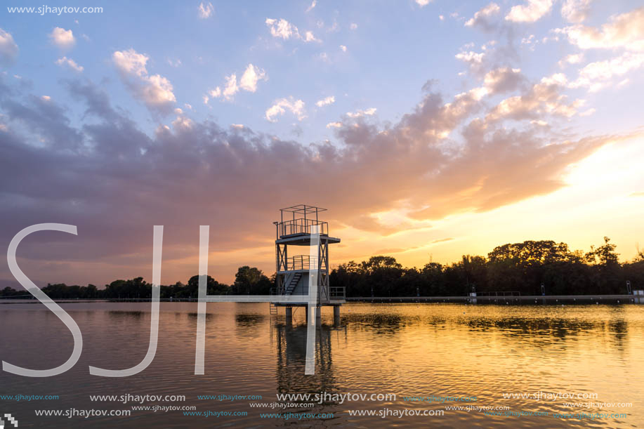 Amazing sunset view of Rowing Venue in city of Plovdiv, Bulgaria