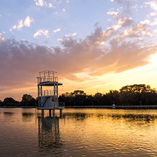 Amazing sunset view of Rowing Venue in city of Plovdiv, Bulgaria