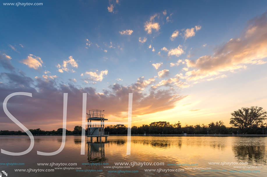 Amazing sunset view of Rowing Venue in city of Plovdiv, Bulgaria