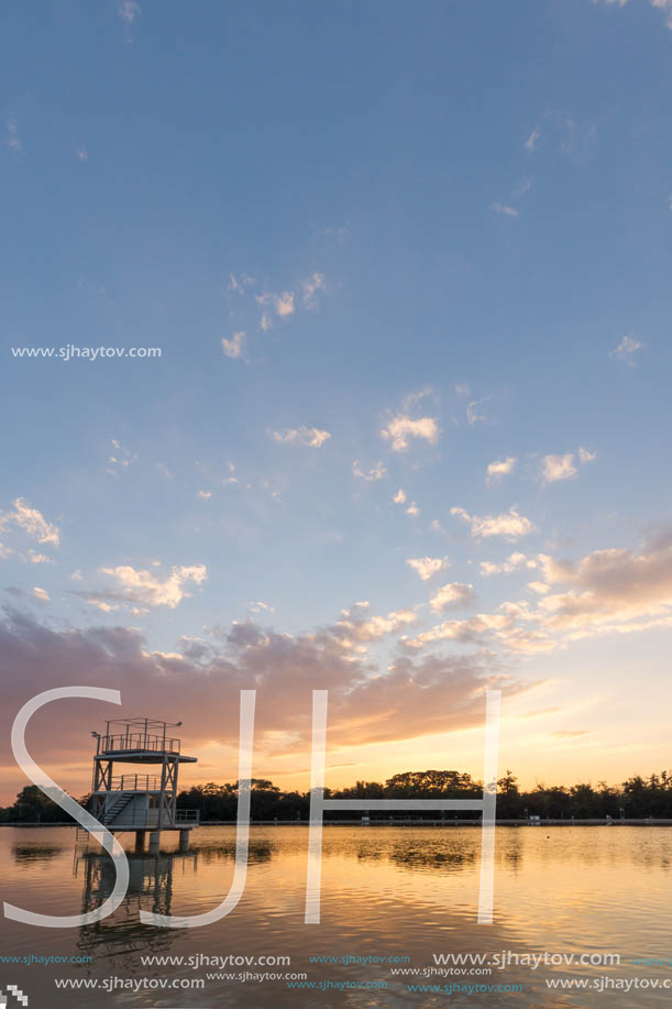 Amazing sunset view of Rowing Venue in city of Plovdiv, Bulgaria