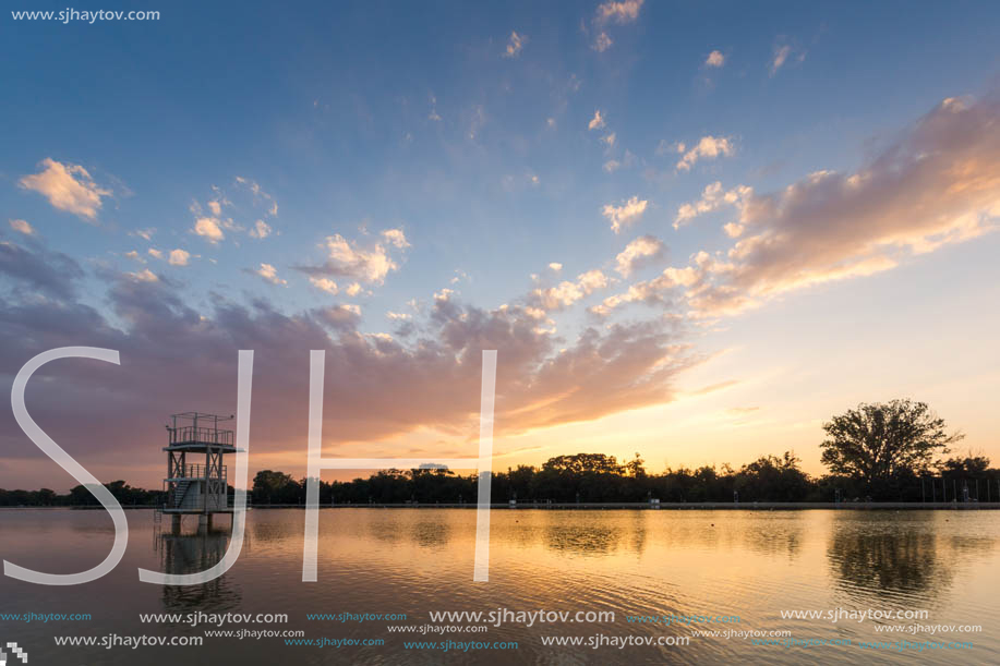 Amazing sunset view of Rowing Venue in city of Plovdiv, Bulgaria