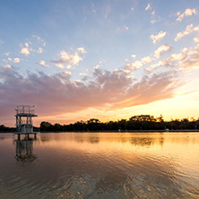 Amazing sunset view of Rowing Venue in city of Plovdiv, Bulgaria