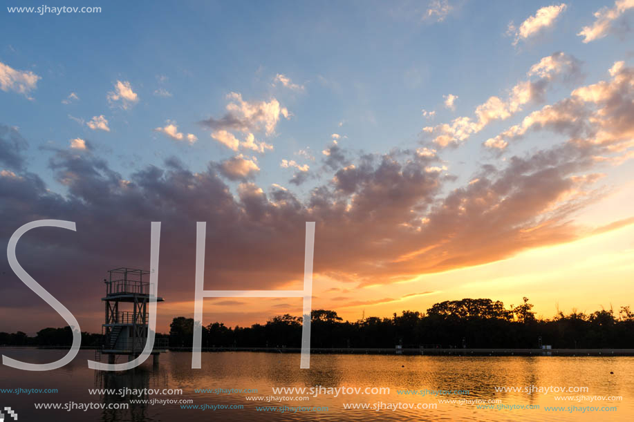 Amazing sunset view of Rowing Venue in city of Plovdiv, Bulgaria