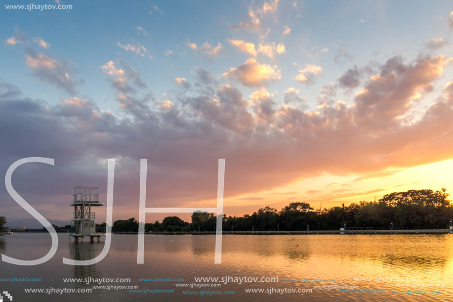 Amazing sunset view of Rowing Venue in city of Plovdiv, Bulgaria