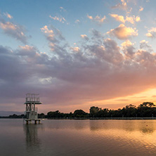 Amazing sunset view of Rowing Venue in city of Plovdiv, Bulgaria