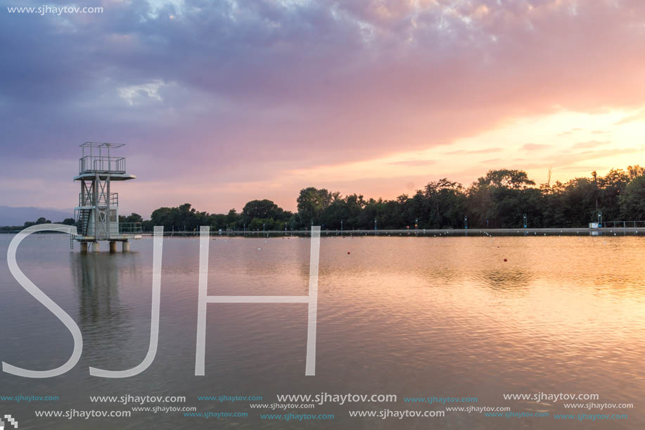 Amazing sunset view of Rowing Venue in city of Plovdiv, Bulgaria