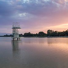 Amazing sunset view of Rowing Venue in city of Plovdiv, Bulgaria