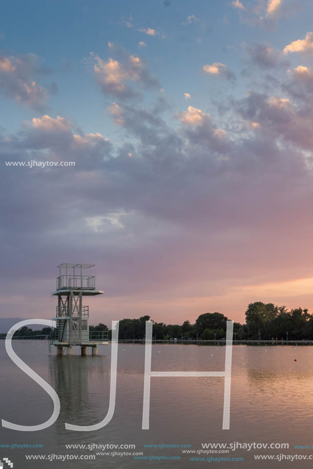 Amazing sunset view of Rowing Venue in city of Plovdiv, Bulgaria