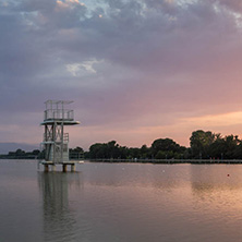 Amazing sunset view of Rowing Venue in city of Plovdiv, Bulgaria