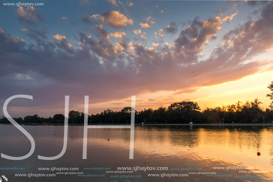 Amazing sunset view of Rowing Venue in city of Plovdiv, Bulgaria