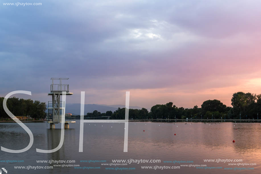 Amazing sunset view of Rowing Venue in city of Plovdiv, Bulgaria