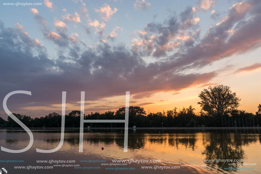 Amazing sunset view of Rowing Venue in city of Plovdiv, Bulgaria