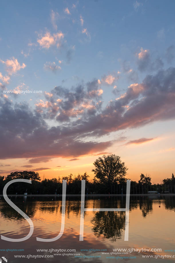 Amazing sunset view of Rowing Venue in city of Plovdiv, Bulgaria