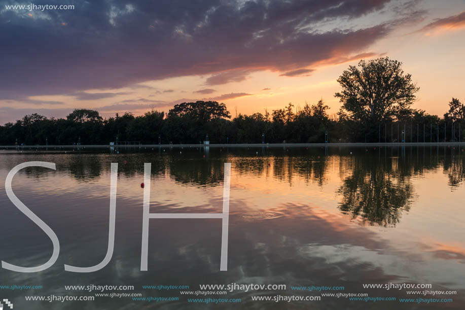 Amazing sunset view of Rowing Venue in city of Plovdiv, Bulgaria