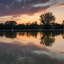 Amazing sunset view of Rowing Venue in city of Plovdiv, Bulgaria