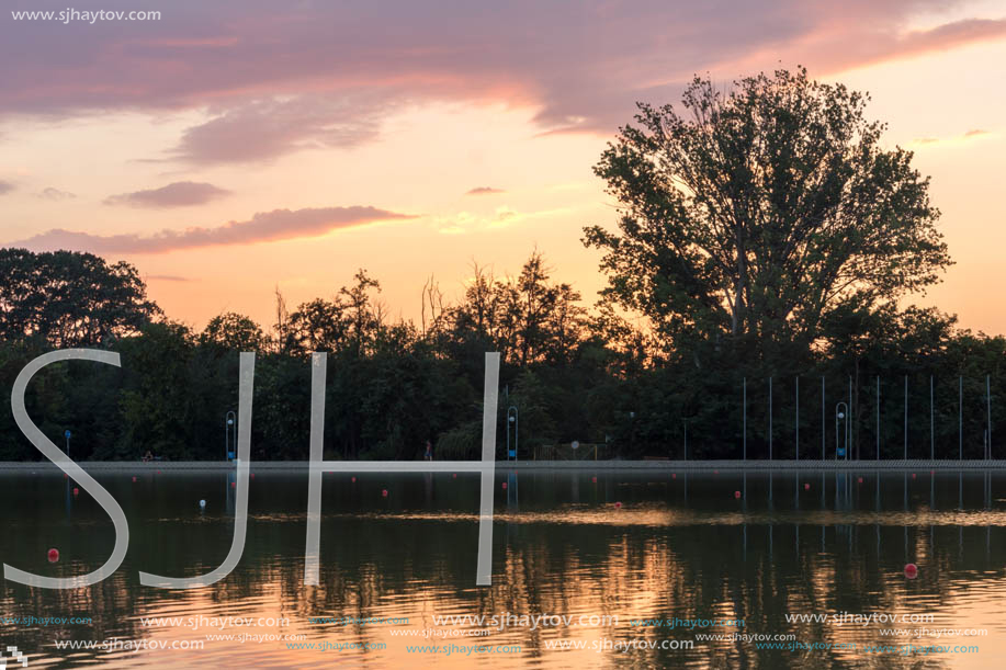 Amazing sunset view of Rowing Venue in city of Plovdiv, Bulgaria