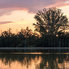 Amazing sunset view of Rowing Venue in city of Plovdiv, Bulgaria