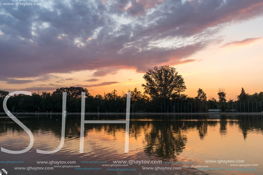 Amazing sunset view of Rowing Venue in city of Plovdiv, Bulgaria