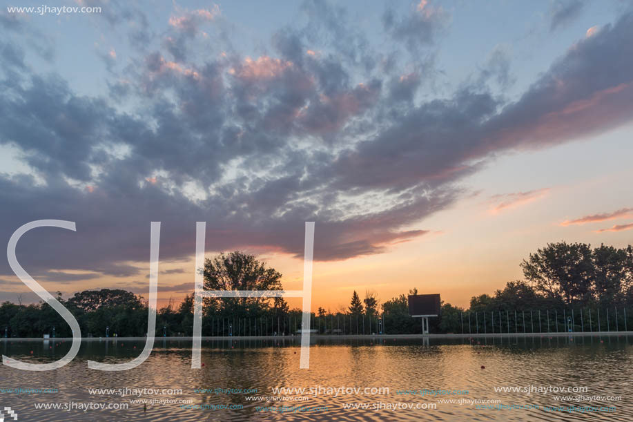 Amazing sunset view of Rowing Venue in city of Plovdiv, Bulgaria