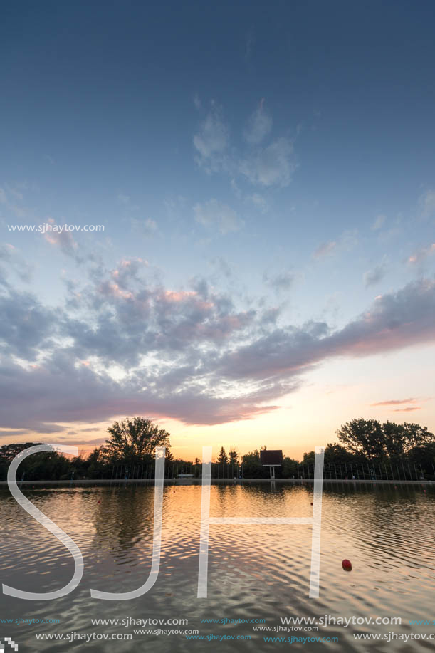 Amazing sunset view of Rowing Venue in city of Plovdiv, Bulgaria